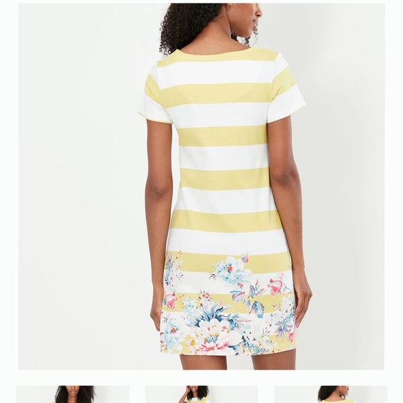 Joules new riviera stripe dress lemon yellow white floral 2 - Picture 4 of 5